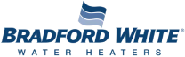 Bradford White Water Heaters logo with a blue and gray wave graphic above the company name in bold blue text.